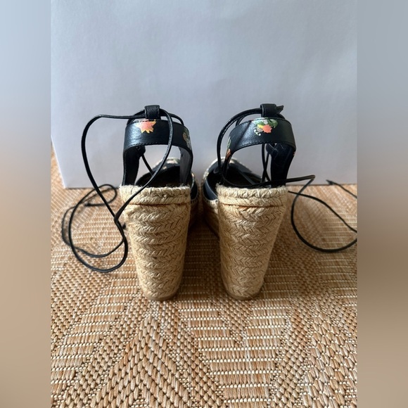Saint Laurent YSL Black Leather Floral Espadrilles Wedge Sandals,Heels,US 6.5 - Picture 5 of 11